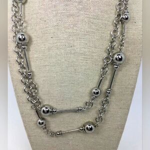 Chico's Silvertone Long Beaded Chain Necklace 40"